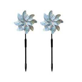 Hercaise 2 Pack Bird Deterrent Pinwheels, Reflective Pinwheels with Stakes from Yard, Garden, Patio - Bird Repellent with Easy Assembly - Silver ICY Shards