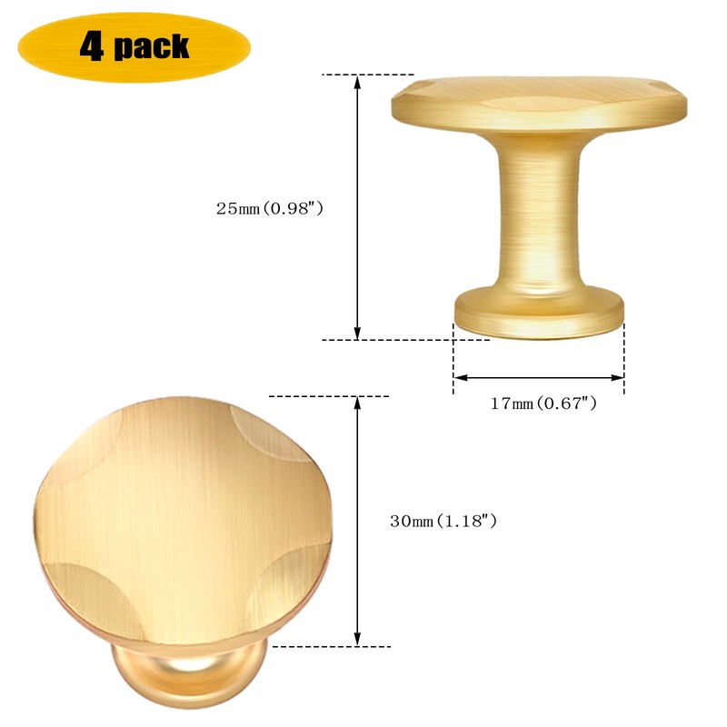 IAFVKAI 4 Pieces Cabinet Knobs Zinc Alloy Drawer Knobs Brushed