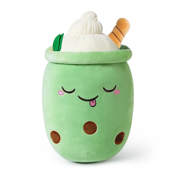 Ditucu Cute Boba Tea Plush Stuffed Bubble Tea Plushie Cartoon Soft Ice-Cream Milk Tea Cup Pillow Home Hugging Gift for Kids Green 9.4 inch