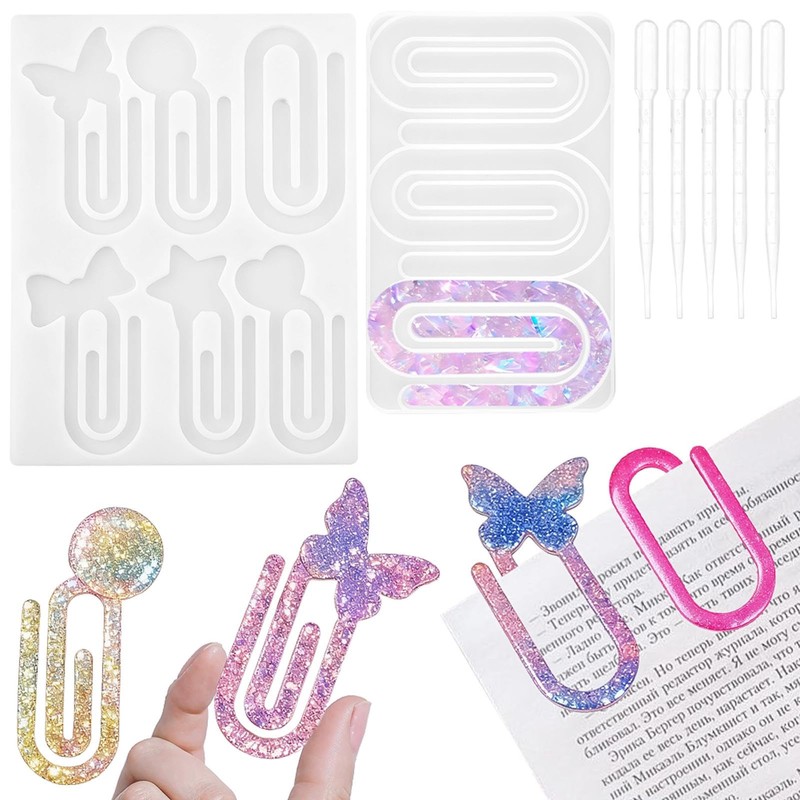 2pcs Paperclip Bookmark Mold, 9-Cavity Silicone White Resin Bookmark Molds