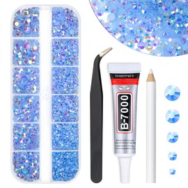qiipii Resin Rhinestones 2mm 3mm 4mm 5mm 6mm Light Blue AB Flatback Jelly Stones Baby Blue Diamonds Gems Charms for Nails Face Eyes Makeup Tumblers Bottles DIY Crafts Clothes Shoes Bedazzling Crafting