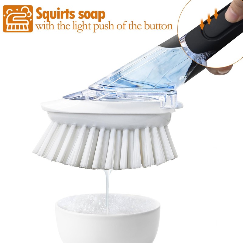 Soap Dispensing Replacement Dish Brush Storage Set with 2 PCS