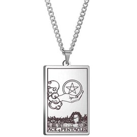 Jude Jewelers Retro Vintage Stainless Steel Tarot Card Rider Waite Pendant Necklace (Ace of Pentacles)