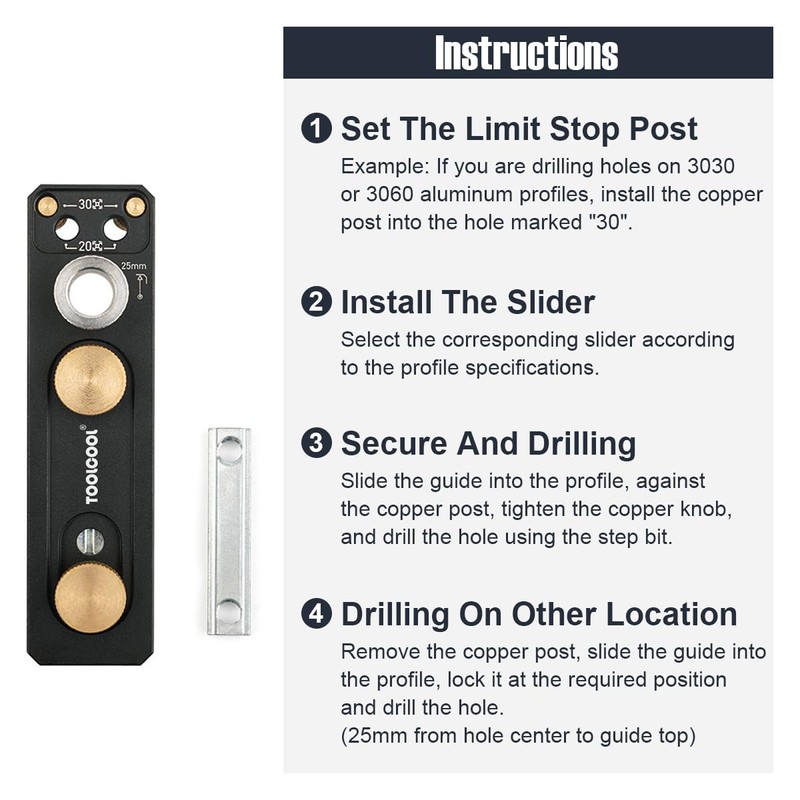 TOOLCOOL Aluminum Profile Drill Guide Access Hole Drill Jig For