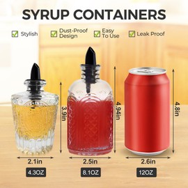 Kitchen Queen - Juego de 2 botellas de jarabe - Dispensadores de vidrio con tapas a prueba de fugas y boquilla para verter - Perfecto para jarabes de café, miel, condimentos y aceite de oliva