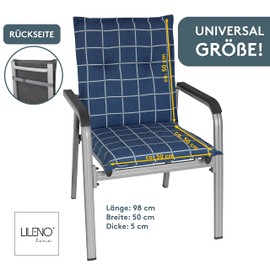 LILENO HOME Garden Chair Cushions in Yacht Checked Dark Blue [Set of 2 - Low-Back] - Comfortable Loungers as Seat Cushions for Garden Furniture - Chair Cushion for Garden Chairs and Folding Chairs