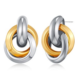 FILMOON Two Tone Statement Geometric Dangle Drop Earrings for Women Chunky Gold Earrings Long Twisted Link Earring Fashion Jewelry