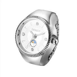 JewelryWe Women's Ring Watch Finger Watch Analogue Quartz Watch Elastic Ring Band Watch Ring Gift for Girls Black White Red Pink, Triangle Scale - Silver