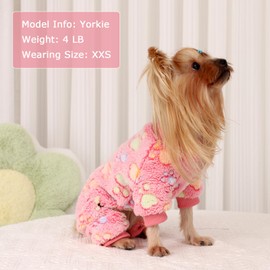 YIKEYO Dog Pajamas for Small Dogs Girl and Boy Winter Sweater Puppy 4 Legged Clothes Chihuahua Yorkie Teacup Jumpsuit Cute Feet Print (Rose, XXS)