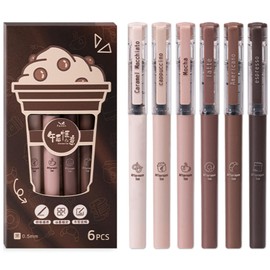 MOZXIRZ 6 Pcs Rolling Ball Pens Cute Coffee Liquid Ink Rollerball Pens Cartoon 0.5 mm Black Ink Pen Quick Drying Smooth Writing Pen Office School Supplies (Coffee)