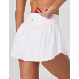 Ewedoos Womens Flowy Shorts with Pockets Tummy Control Athletic Shorts for Women Running Shorts Tennis Skirt Skort White