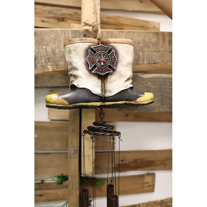 Ebros Gift Rustic Fire Department Fireman Boots Large Resonant Spiral