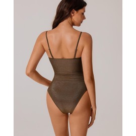 DOULAFASS Costume da bagno intero da donna con spalline rimovibili, a fascia, arricciato, modellante, lucente, XL