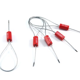 50 Numbered Steel Cable Security Seals - Metal Wire Tamper Seals, Pull Tight Cable Tie for Containers (Red)