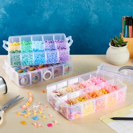 Bright Creations 3-Tier Stackable Plastic Craft Storage Containers with 30 Compartments and 40 Sticker Labels (9.5 x 6.5 x 7.2 Inch)
