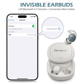 Damipow L39 Invisible Sleep Earphones, Wireless Sleep Earbuds For Side Sleepers, Bluetooth 5.3 Mini Invisible Earphones Noise Blocking, Tiny Comfortable Headphones for Snore Work Workout