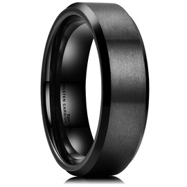 King Will 6mm Men's Black Wedding Ring - Brushed Matte Surface, Beveled Polished Edge, Comfort Fit Size 7