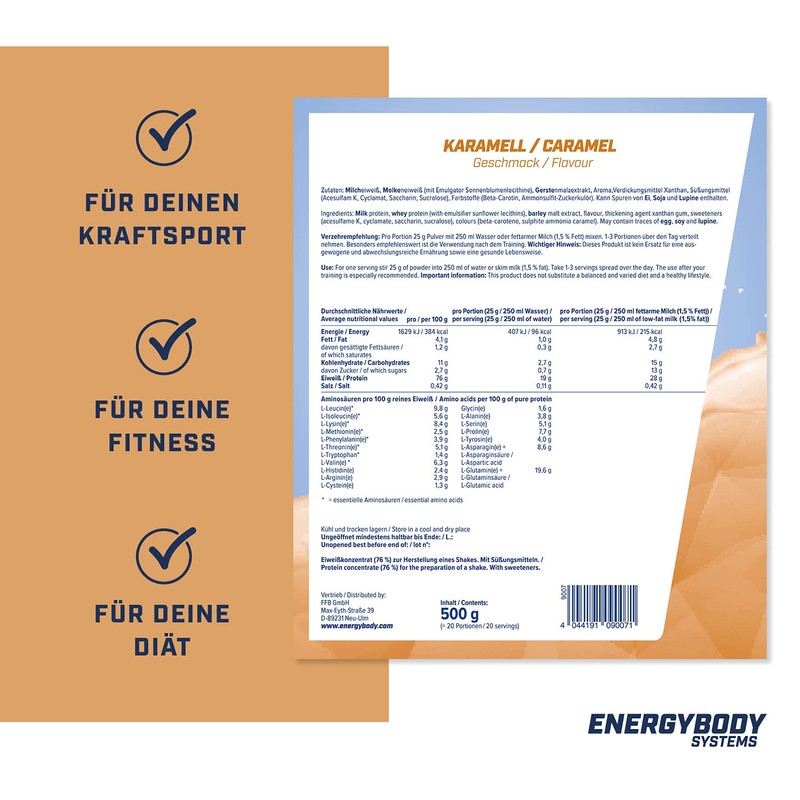 Energy Body Mega Protein, Caramel, 1 Pack (1 x 500