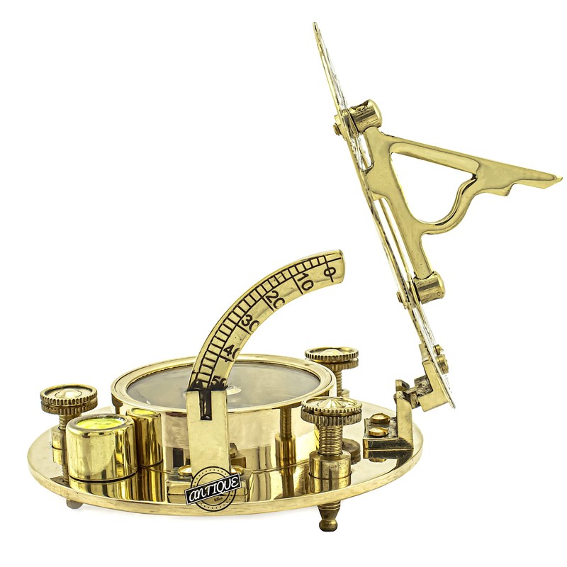 Brass Sundial Compass with Vintage Red Leather Case Hiking Hunting