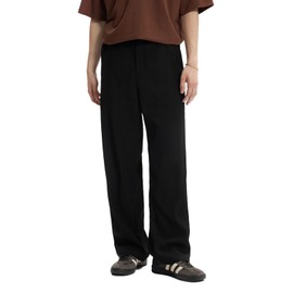 Silent Vortex Men's Casual Solid High Waist Wide Leg Dress Pants Loose Fit Straight Leg Trousers with Pocket Black L