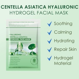 Centella Asiatica Soothing Facial Masks Calming Sheet Mask Hyaluronic Acid Hydrating Sheet Face Mask for Sensitive Skin ,Centella Asiatica Calming Mask with Panthenol ,Hydrogel Sheet Mask,10 Pack