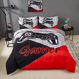 akkialla Gaming Comforter Sets for Kids Teen Boys,Video Games Controller Pattern Bedding Set for Room Decor, Twin Size 2-Piece Reddish Black Gamer Comforter with Pillowcase,All Season(Red,Twin)