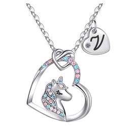 Rucher Christmas Gifts for Girls. Unicorn Necklace for Girls. 18K Gold/White Gold Girls Jewelry. Unicorn Gifts for Girls with Initial Letter Heart Pendant. Ideal Birthday or Christmas Gifts.