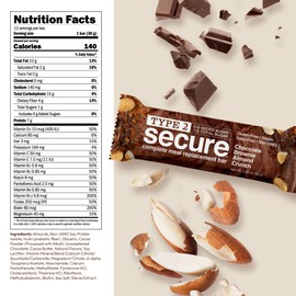 ANDREW LESSMAN Type 2 Secure Complete Meal Replacement Bars – Chocolate Brownie Almond Crunch – 12 ct box – 7g Protein, 0g Added Sugar, 1g Total Sugar, 16 Essential Vitamins & Minerals, Gluten-Free, Dairy-Free, Vegan, Non-GMO