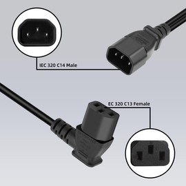 GELRHONR IEC320 C14 to Two C13 PDU Power Extension Cords, C14 Male to 90 Degree Double Curved C13 Female Power Cords for Computers, LED high Definition TV Monitors and scanners, etc (Left Angle 0.5M)