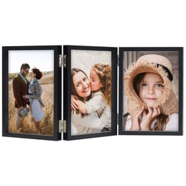ORIVAN 5x7 Triple Picture Frame Hinged 3 Photos Folding Photo Frames with Glass Vertical Stand Frames, Black