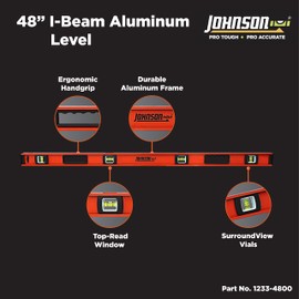 Johnson Level & Tool 1233-4800 Heavy Duty I-Beam Aluminum Level, 48", Yellow, 1 Level