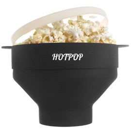 The Original Hotpop Microwave Popcorn Popper, Silicone Popcorn Maker, Collapsible Bowl BPA-Free and Dishwasher Safe- 20 Colors Available (Black)