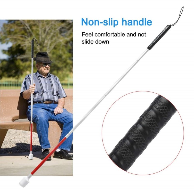 Blind Cane Stick - Mobility Reflective Red-White Foldable Walking Baston