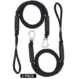 Bungee Dock Lines with Hook, 4 Feet Bungee Shock Cords Bungee Docking Rope Mooring Rope for Boat,PWC,Jet ski,Pontoon,Kayak,Canoe,Power Boat,Watercraft (Black & 2 Pack)