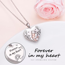 HOOHWE Mother Daughter Necklace for Women 925 Sterling Silver Love Heart Necklace/Photo Locket to Open with Picture Pendant Jewellery Gifts for Mum Child, Sterling Silver