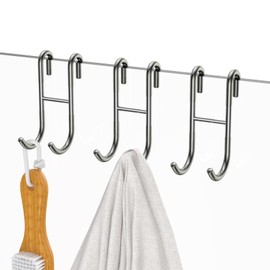 Over Shower Glass Door Hooks, 3 Pack Silver 304 Stainless Steel Shower Door Hooks, Bathroom Frameless Drilling-Free Hanger, Towel Hooks, for Bathing Suits, Robe, Towel, Squeegee, Loofah, Shaver