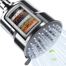 Filtered Shower Head, 5 Modes High Pressure Shower Head with 15 Stage Hard Water Filter Cartridge for Remove Chlorine and Harmful Substances