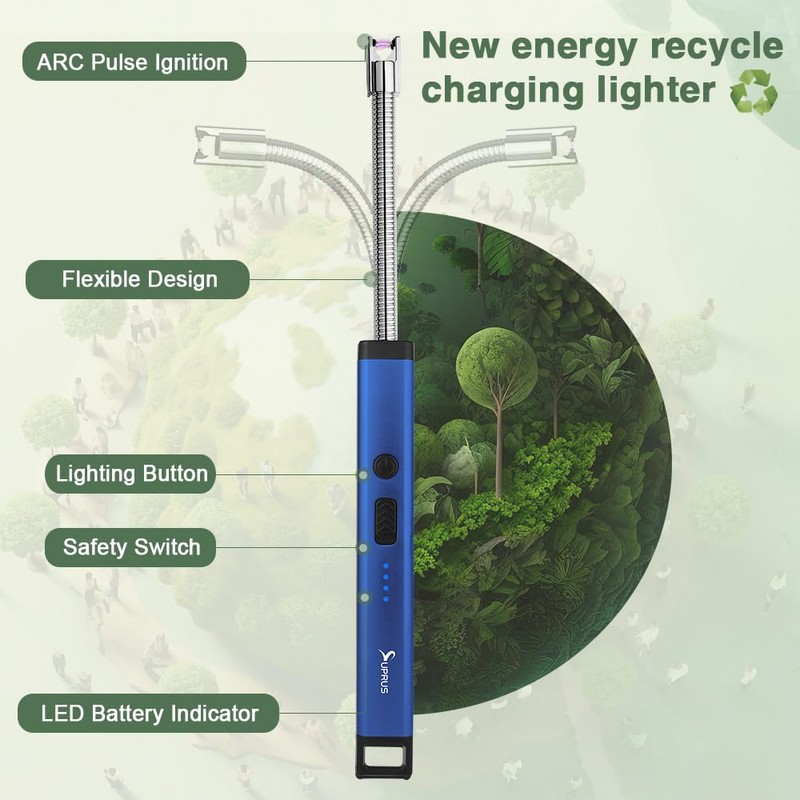 SUPRUS Rechargeable Candle Lighter Electric Arc Triple Safety Long Lighter