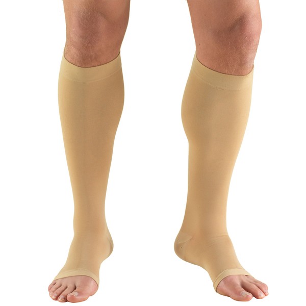 Truform 15-20 mmHg Compression Stockings for Men and Women, Knee High Length, Open Toe, Beige, Medium