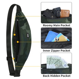 Bum Bag Waterproof Belt Bag for Men and Women for Mobile Phones up to 6.8 Inches, Waist Bag Sports Running Camping Bicycle Travel Jogging Running Belt, Camouflage Green