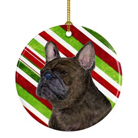 Caroline's Treasures SS4588-CO1 French Bulldog Candy Cane Holiday Christmas Ceramic Ornament, 3 in, Multicolor