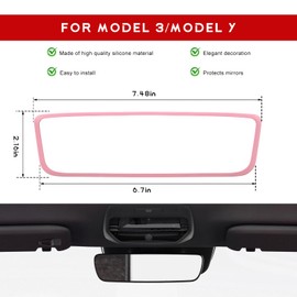 NYTKL Car Rear View Mirror Protector Frame, Silicone Automotive Rearview Mirror Protective Cover, Vehicle Interior Mirrors Edge Guard Decorative Accessories Compatible with Model 3 Y (Pink)