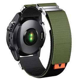 EKINGEEK For Fenix 7X/6X/5X Plus Band Replacement, 26mm QuickFit Nylon Watch Strap for Garmin Fenix 7X/6X Pro/5X Plus/Tactix 7 Delta/Enduro 2 Bands (Green Black-Silver Buckle, Wrist Size L (6.9"-8.8"))