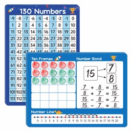 Dinggaogao10 Packs Number Line Whiteboards Cards, 9” x 12”Double Sided Dry Erase Board Writable and Erasable 130 Numbers Chart White Board for Students, Classroom Teaching