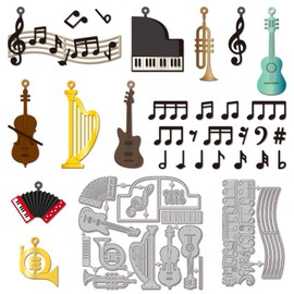 GLOBLELAND Music Instruments Pendant Cutting Dies for DIY Scrapbooking Metal Musical Instruments Guitar Violin Piano Cut Dies Notes Ukulele Trumpet Die Cuts for Card Making Embossing Photo Album