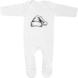 Azeeda 0-3 Month 'Christmas Santa Hat' Baby Romper Jumpsuit/Sleep Suit (SS00095607) White
