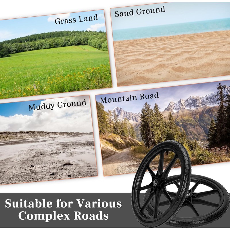 Upgraded 20" Flat Free Wheels Compatible with rubbermaid Wheelbarrow Tires,