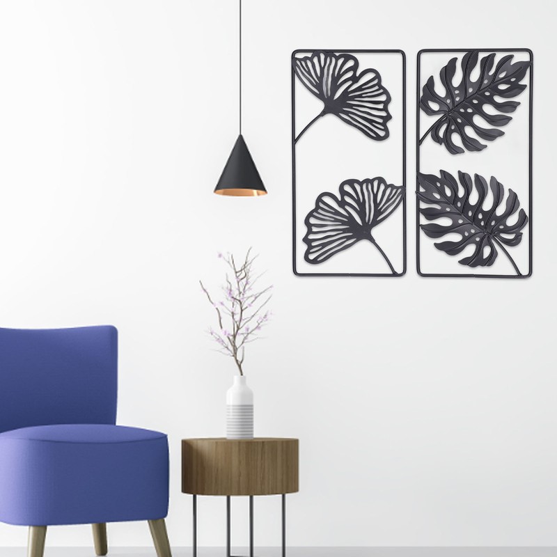 2pcs Leaf Statue Black Style Embossed Design Metal Material Decorative