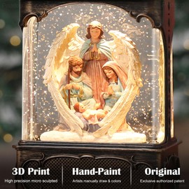 Priddop Nativity Snow Globe Christmas Decorations Gifts Jesus Angel Nativity Scene USB/Battery Timer Music Glitter Snowfall Lantern 10.2 inch