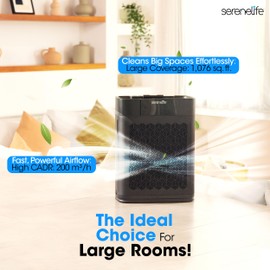 SereneLife Air Purifier for Home - Smart Room Air Purifier with Sleep & Automatic Modes, WiFi and App Control, Ultra Quiet, Removes Dust, Pet Hair and Odor for Large Rooms up to 1,076 Sq Ft (Black)